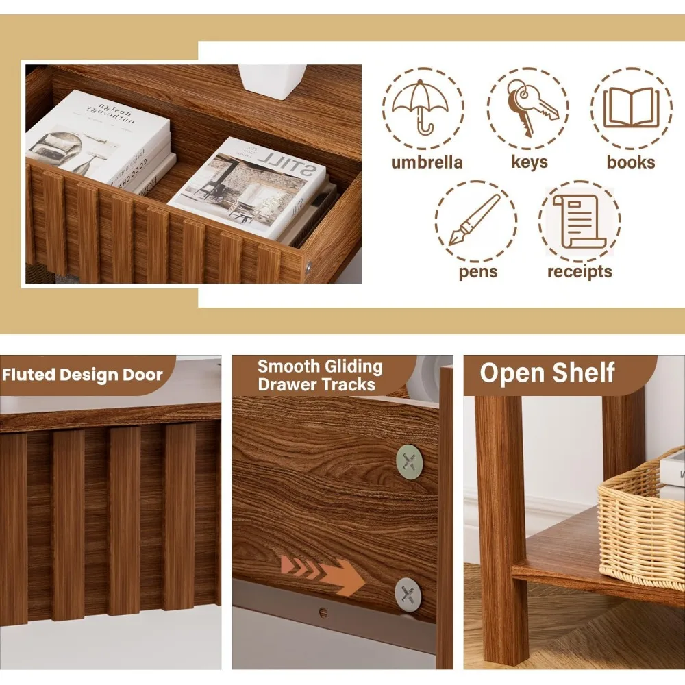 طاولة وحدة تحكم للمدخل الحديثة في منتصف القرن مع درجين ورف، طاولة أريكة 47.2 لغرفة المعيشة، حل تخزين أنيق #5