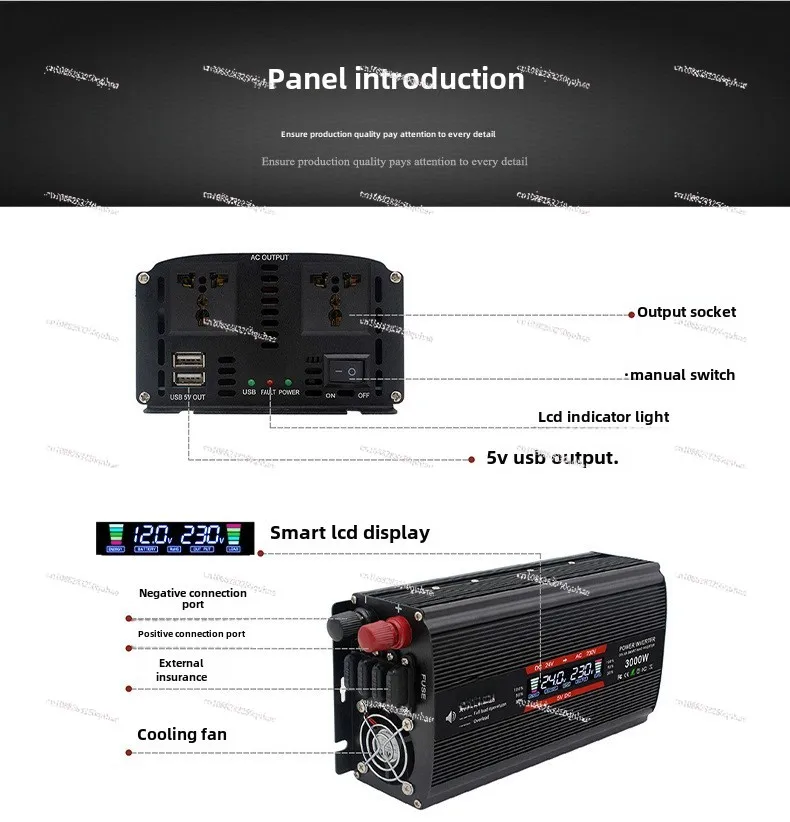 1500W/2000W/2600W/3000W Power Inverter Digital LCD Display DC 12V To AC 220V Solar Dual USB Car Transformer Converter EU Socket