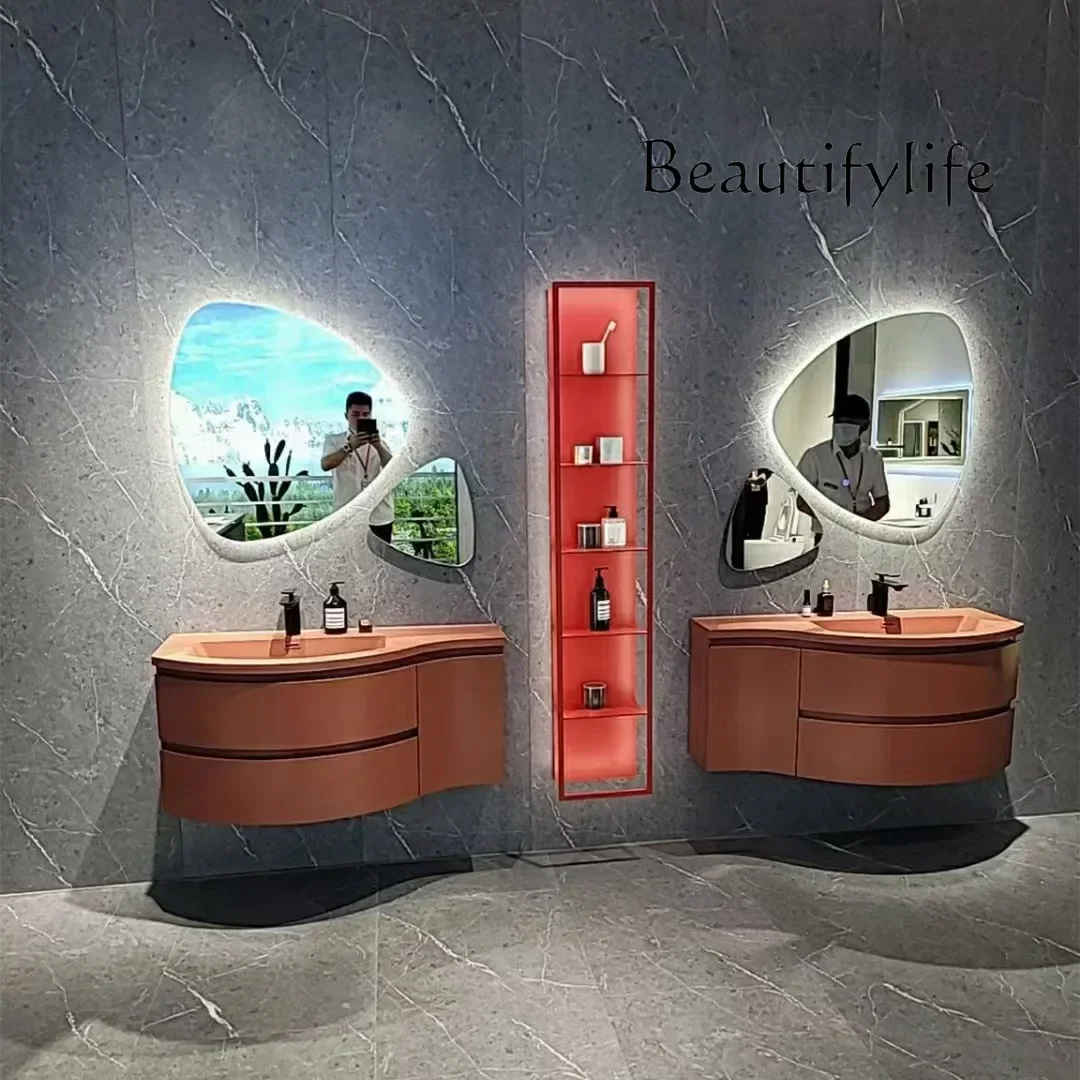 

J Big belly basin bathroom cabinet narrow small apartment wash basin washbasin solid wood bathroom cabinet hanging cabinet