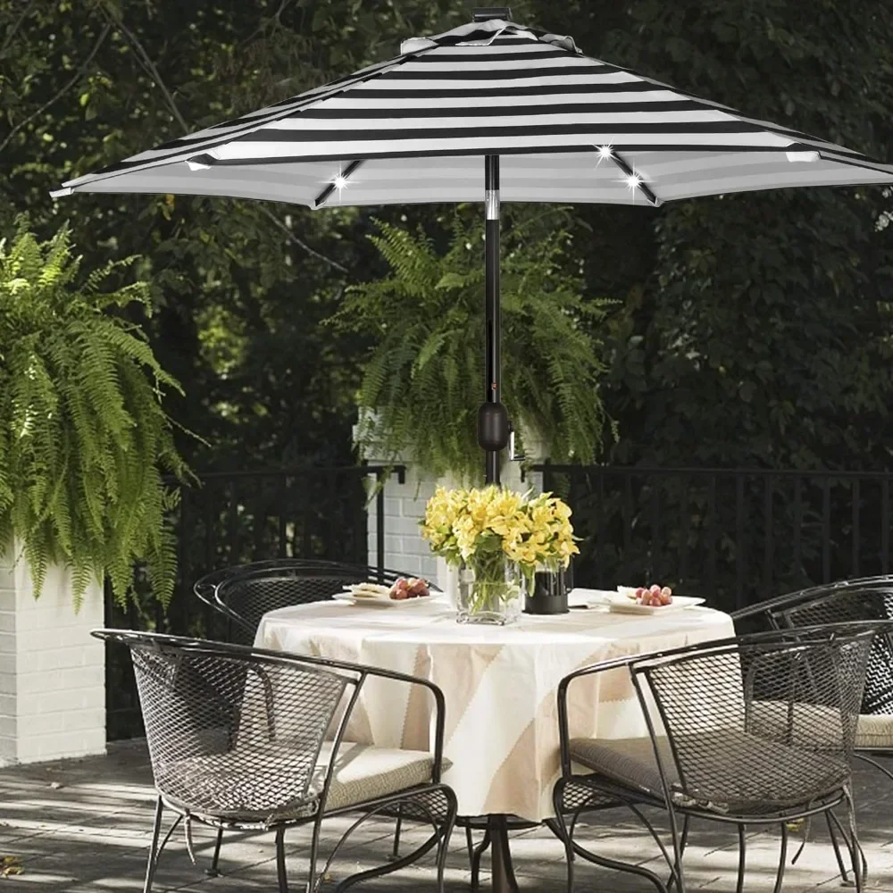 Blissun Patio Umbrella with LED Lights, Solar Umbrella Table Market Umbrella with Tilt and Crank