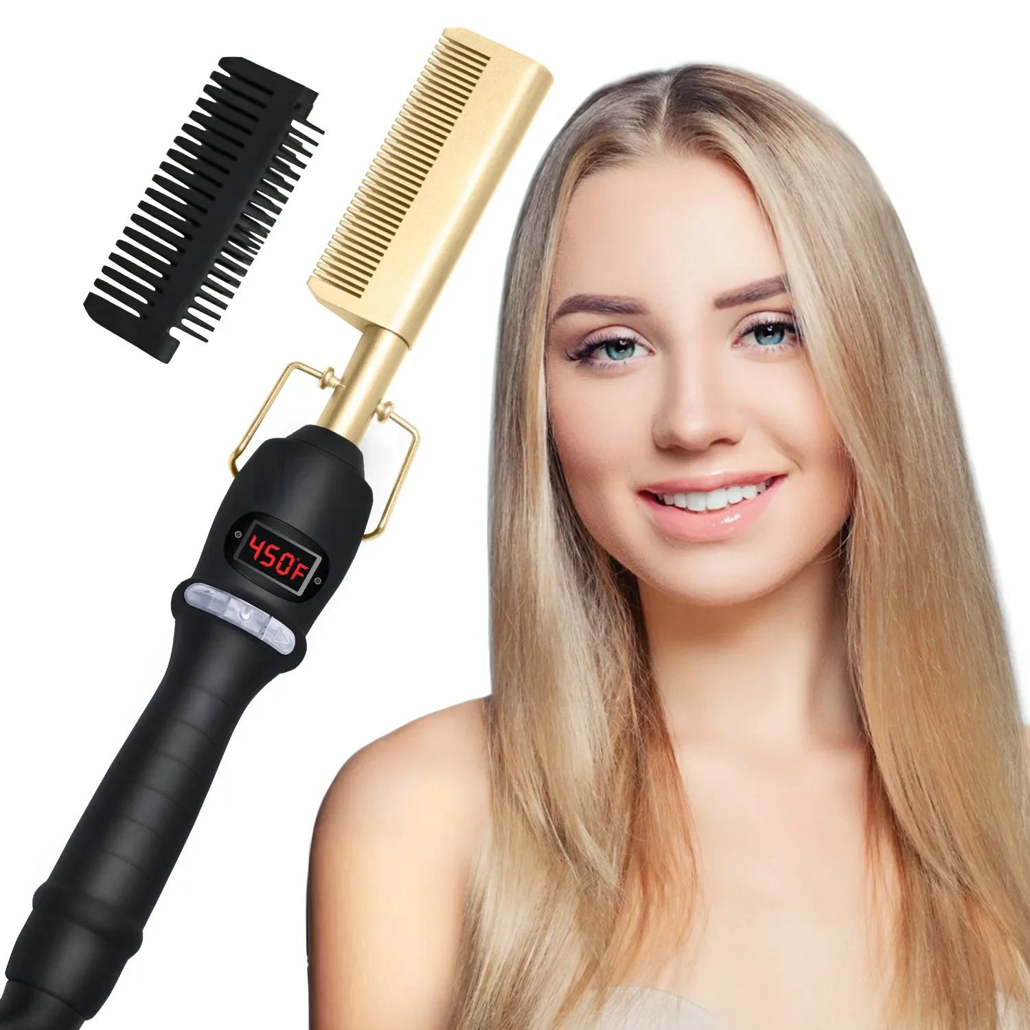 

Dry and wet electric copper comb straight hair comb straight hair straightener household perm curling iron curling comb