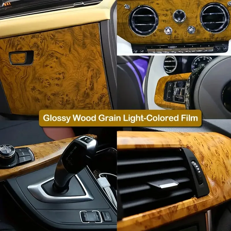 Gloss Wood Grain Textured Vinyl Wrap Roll Sheet Film for Home Office Furniture Air-Release Adhesive Decal Sticker Car Wrapping