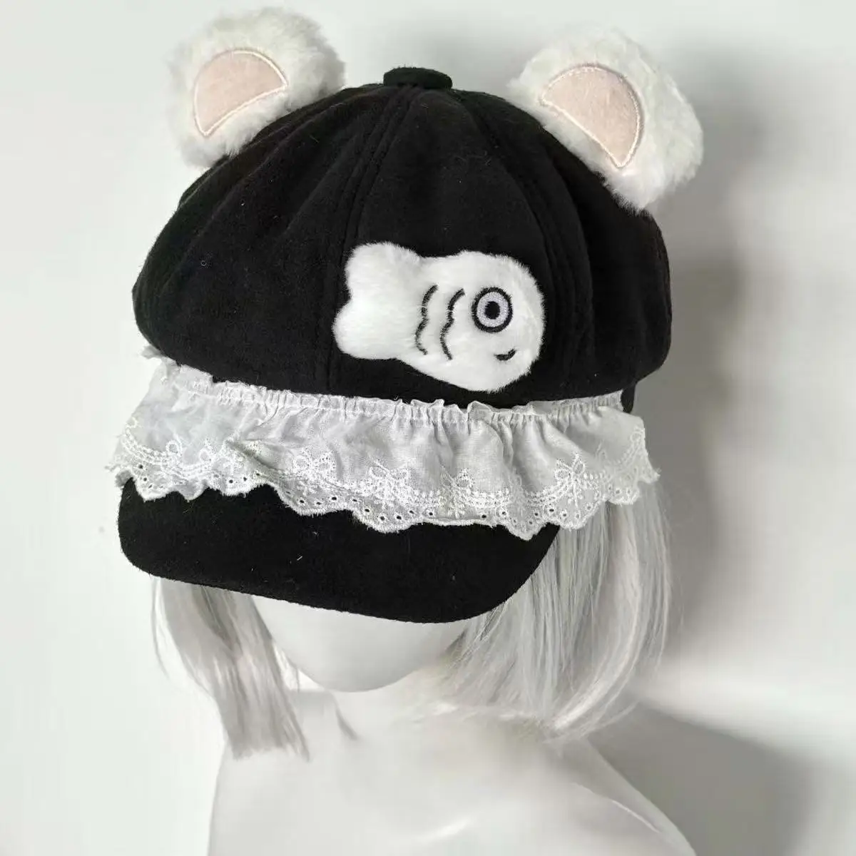 Harajuku Gothic Vrouwen Y2k Meisje Mooie Beer Oor Zoete Taart Aardbei Taart Vis Baret Hoeden Chic Streetwear Lolita Achthoekige Cap