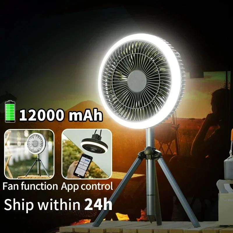 

10000mAh Camping Fan Rechargeable Desktop Portable Circulator Wireless Ceiling Electric Fan with Power Bank LED Lighting