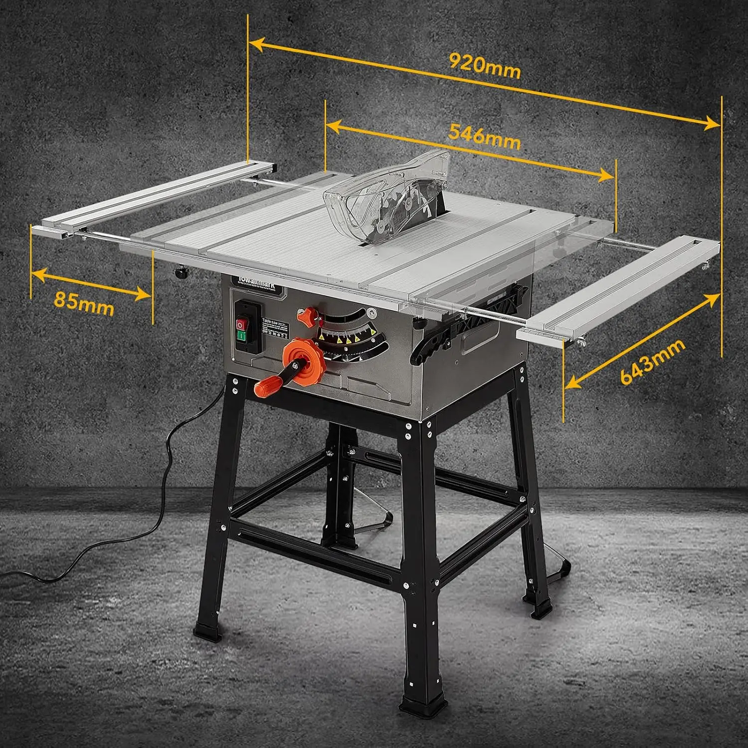 Gravee Table Saw, 10Inch Portable Multifunctional Saw With Metal Stand, Cutting Speed Up To 5000Rpm, 15A Electric Table Saw For