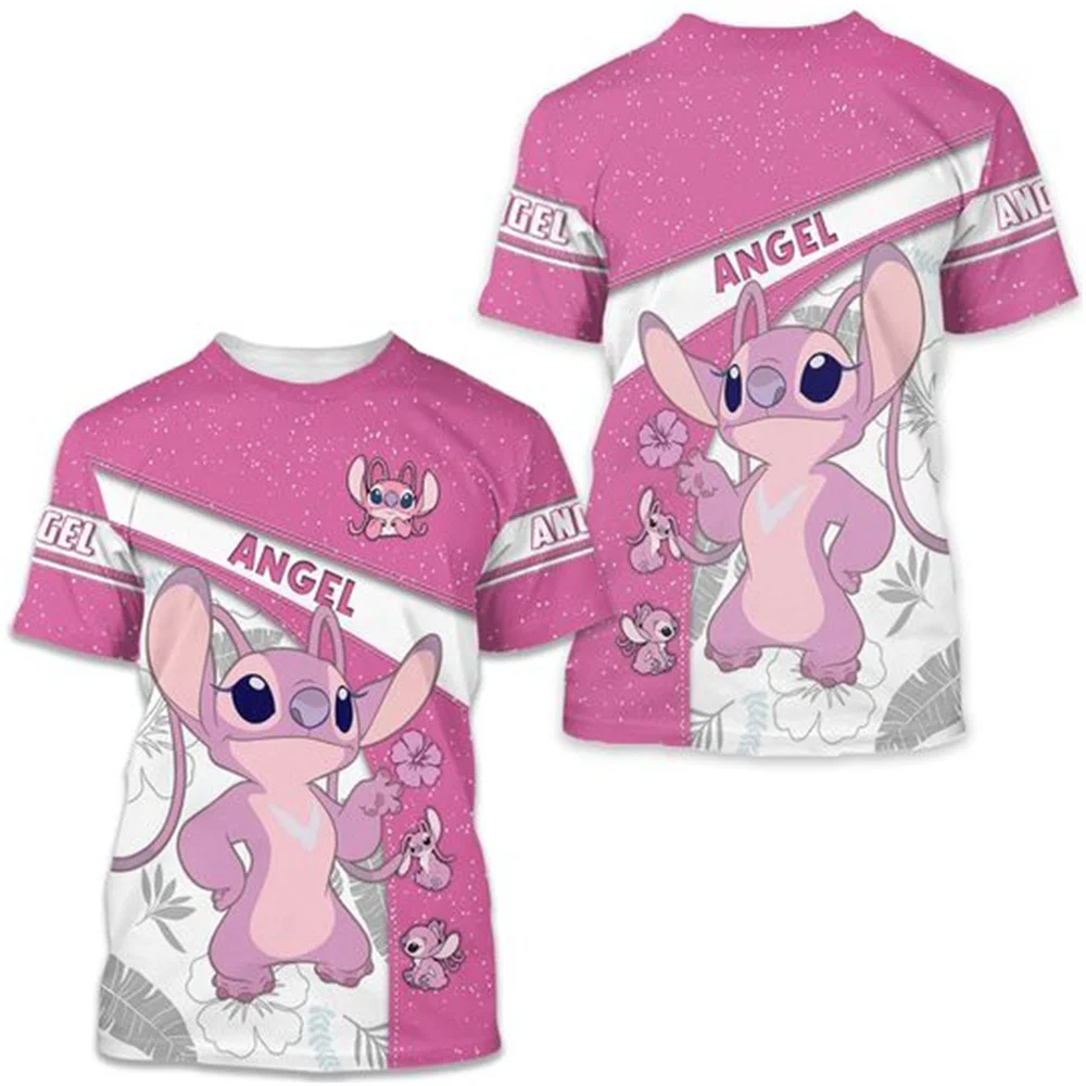 

2025 Summer New Men's and Women's Angel T-shirt Disney Lilo & Stitch 3D Printed Cute Casual Y2K Short Sleeve Top