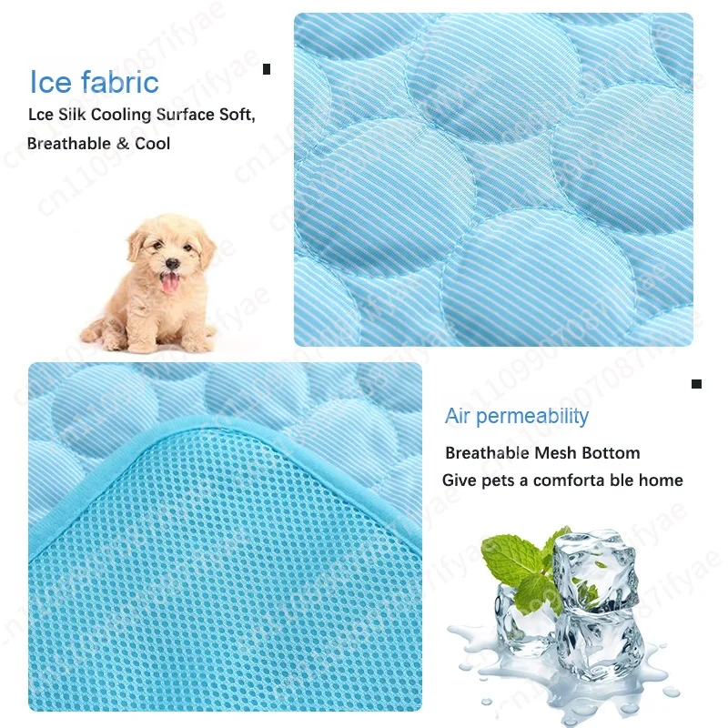 Summer Cool Pet Bed Big Dog Cat Blanket Ice Pad Mesh Bottom PVC Nylon Sleeping Cool Pad view 4