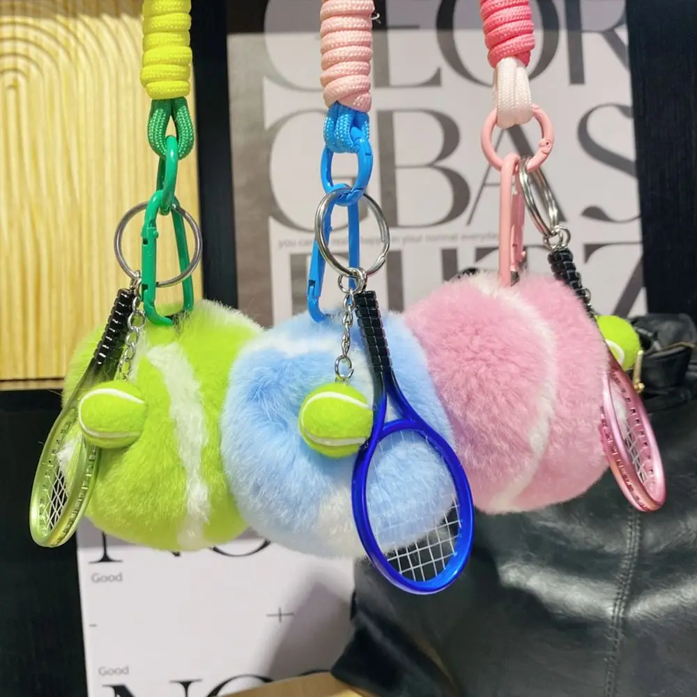 

Plush Tennis Ball Plush Pendant Anti Lost Backpack Hanging Rex Rabbit Fur Keyrings Cartoon Jewelry Plush Tennis Keychain