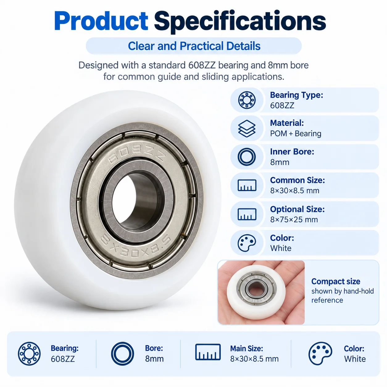 2/5/10/20PCS 608ZZ POM Nylon Roller Wheel 8*30*8.5mm/8*75*25mm Shower Door Pulley For Skate, Skateboard Wheels & 3D Printers