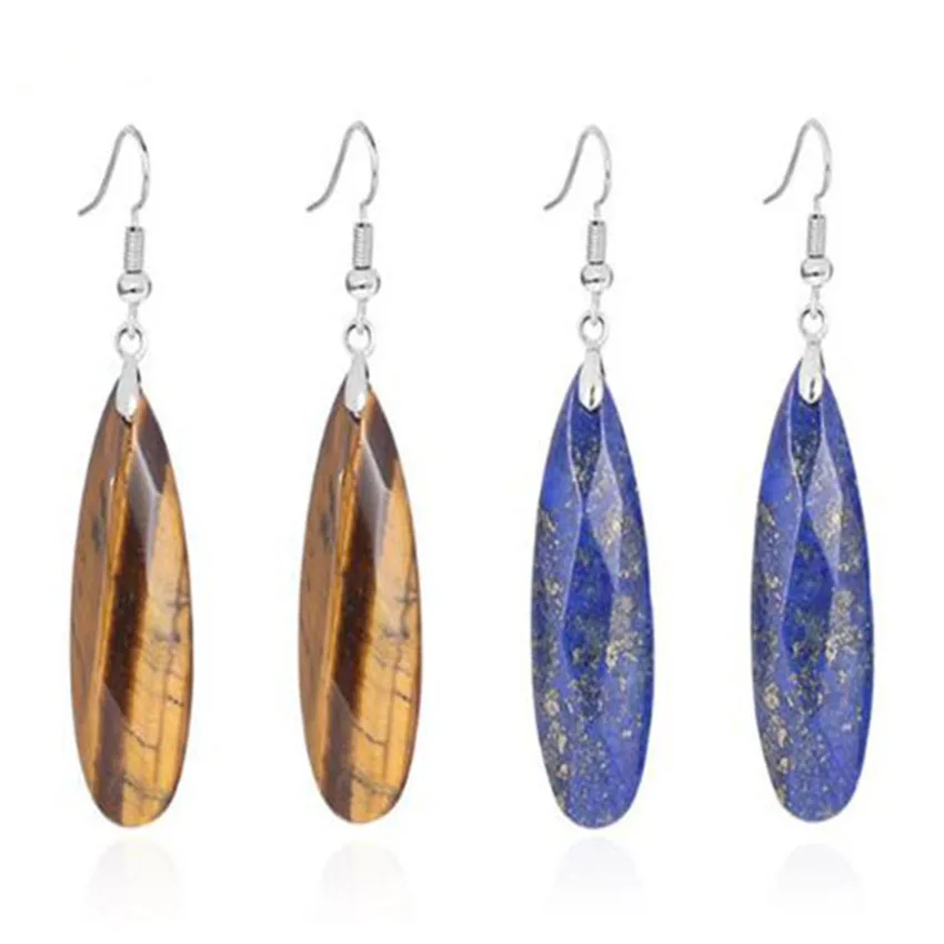 

Natural Crystal Stone Faceted Earrings For Women Lapis Lazuli Amethyst Rose Quartz Dangle Hook Drop Agate Stone Earring Jewelry