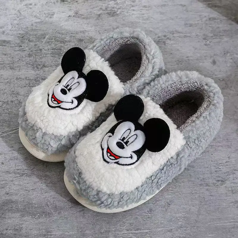 Disney Children Cotton Slippers Winter Boys Cartoon Mickey Minnie Mouse Print Keep Warm Girls Indoor Bedroom Home Shoes 30-35
