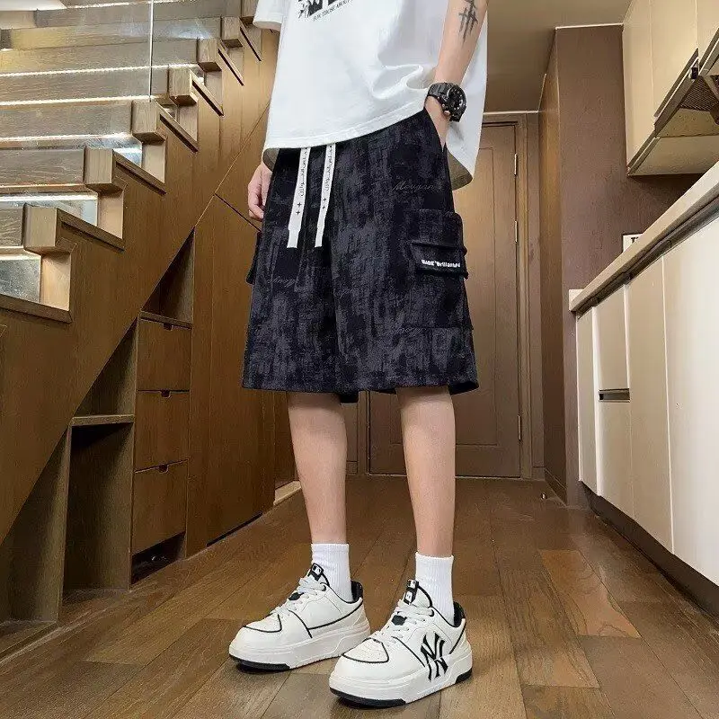

Casual Sport Shorts Men Summer New Loose 5 Inches Thin Big Size Workwear Trendy Polyester Fiber Elastic Waist Straight Leg