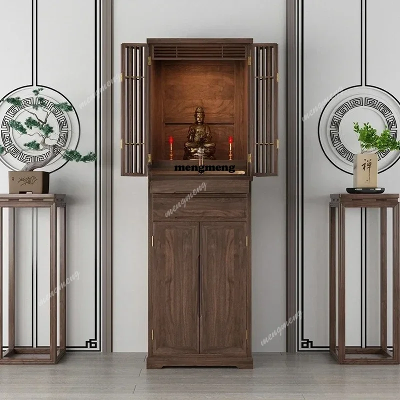 Solid Wood Buddha Niche New Chinese Style Clothes Closet Cabinet Buddha Cabinet Worship Table Altar Cabinet
