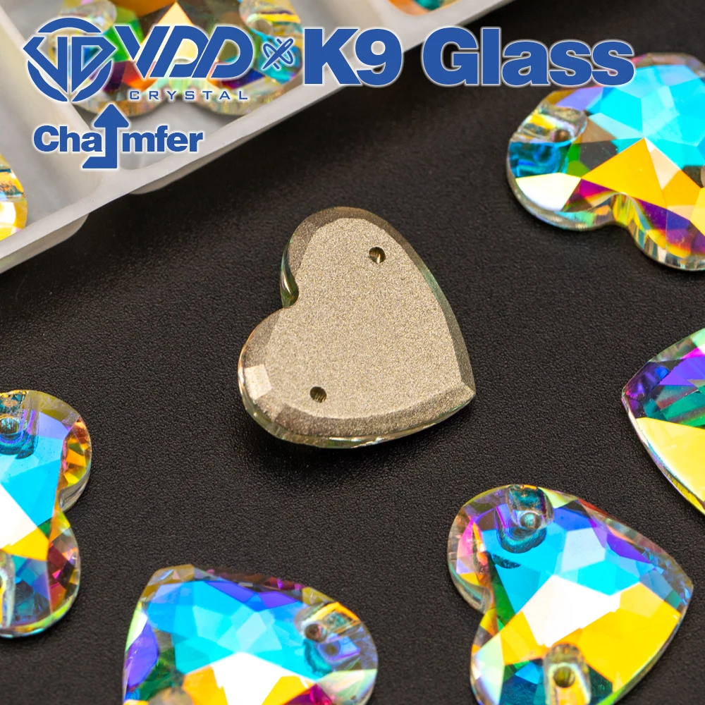 VDD Heart AAAAA Top Quality K9 Glass Sew On Rhinestones Sewing Crystal AB Flat Back Strass Stones For Clothes Accessories Crafts