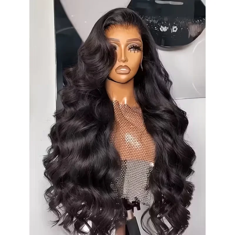 Body Wave Human Hair Wig 13x4 13x6 HD Lace Front 180% Density 28 30 Inch Natural Black Lace Front Wig for Women with Natural Hairline