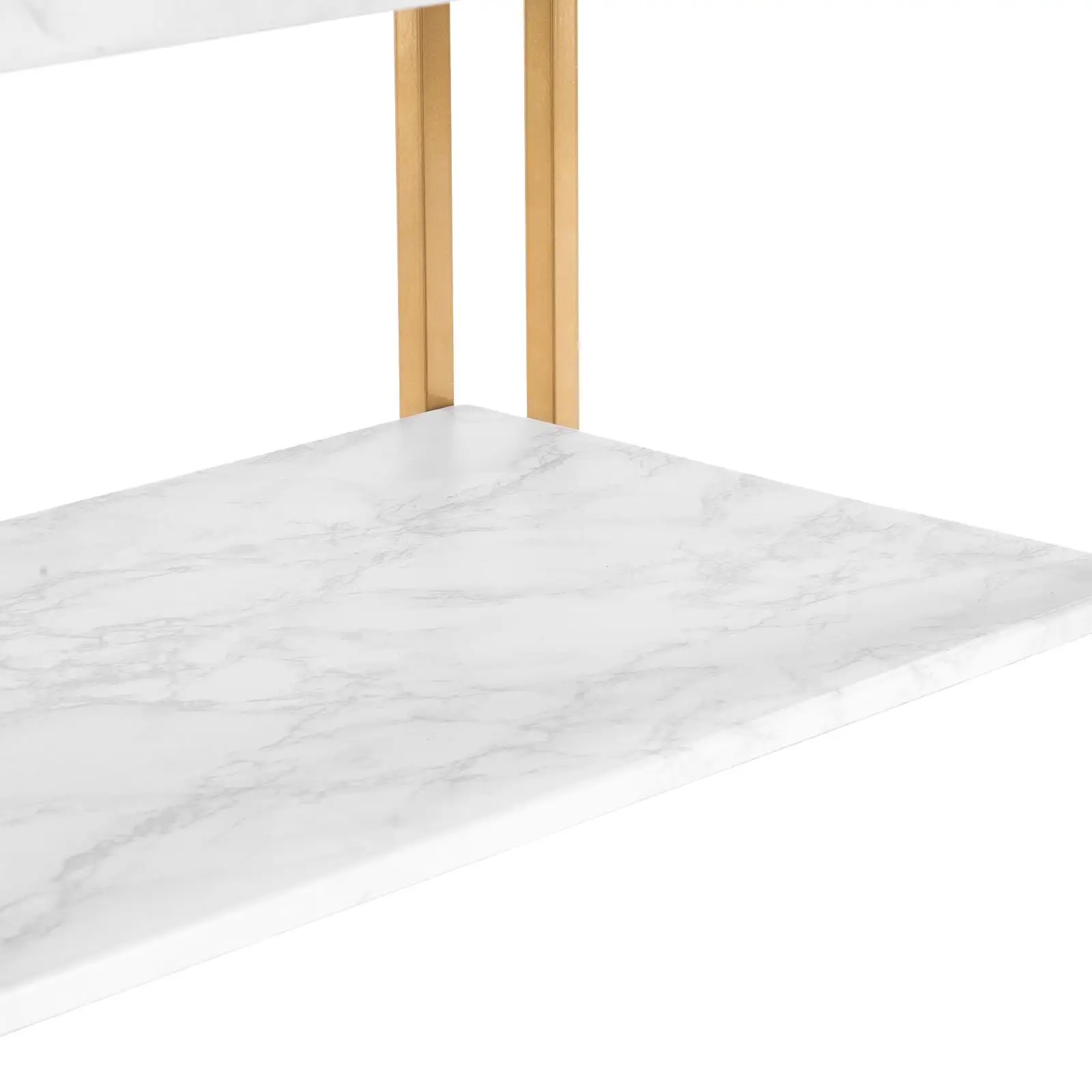 Elegant Double-Layer Golden Iron  & Marble PVC Rectangular Coffee Table (106x50x48cm) - Stylish Home Decor