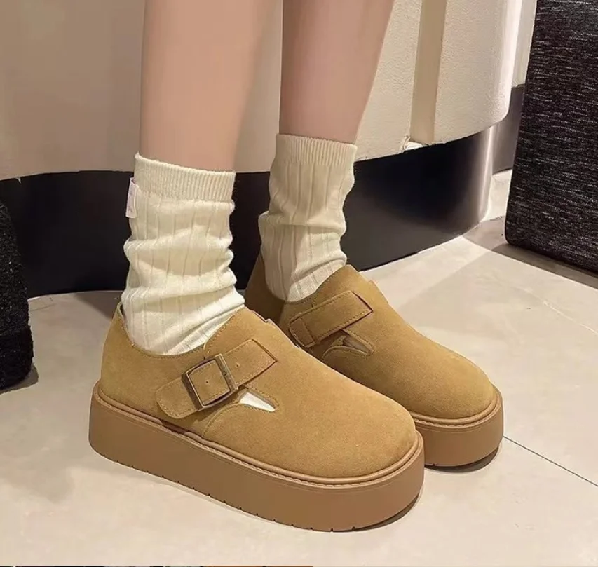 2024 Autumn Women Flat Platform Shoes Retro Casual Loafers Woman New All-match Suede Fur Chunky shoes Zapatos De Mujer Moccasin