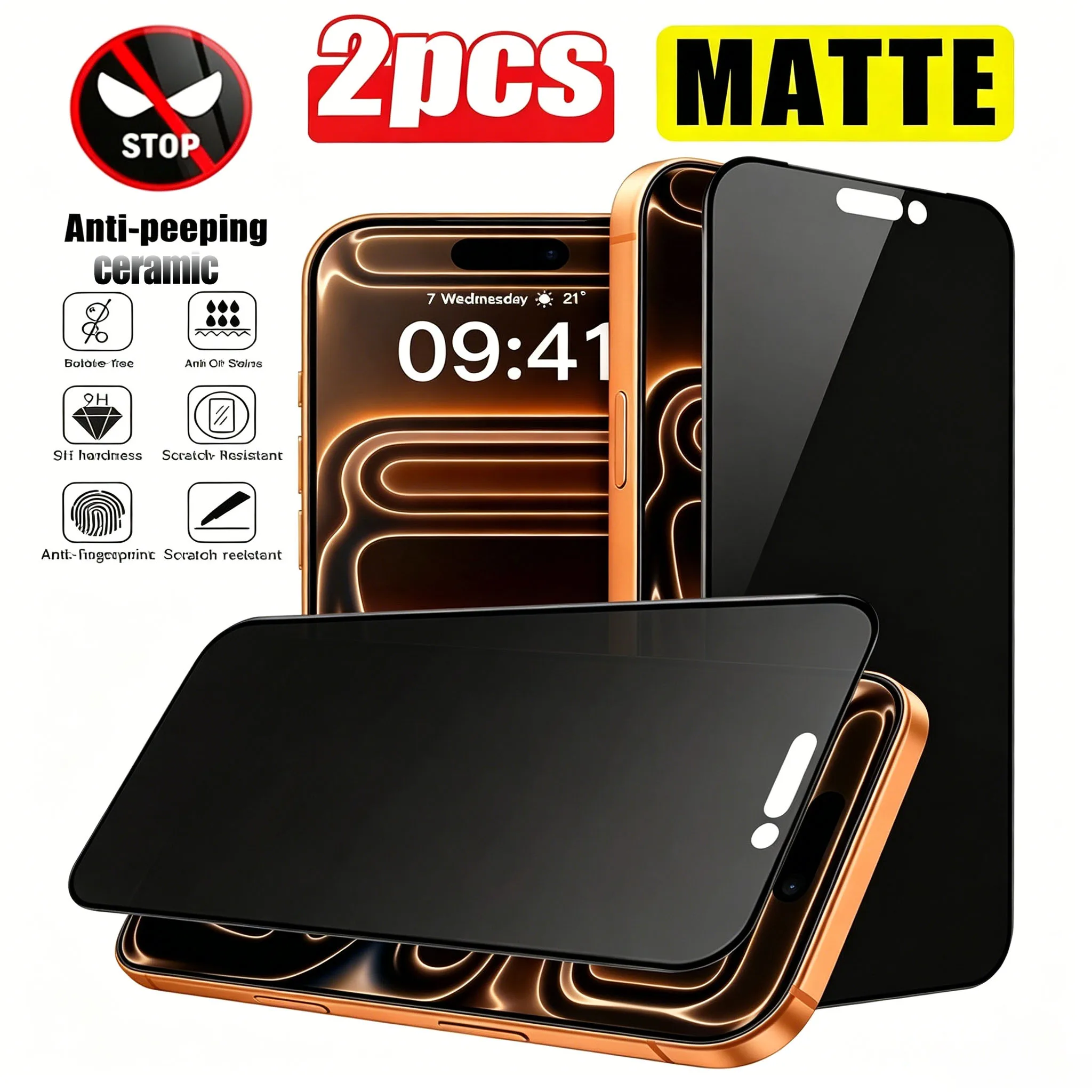 4-1 Stück Mattierte Keramik-Displayschutzfolie Kompatibel mit iPhone 17/16/15/14/13/12, Anti-Spy, Blendschutz, Anti-Fingerabdruck