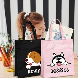 Borse tote personalizzate per biblioteca per bambini Scuola a casa Animale personalizzato con nome Borsa da scuola Regali di compleanno per bambini Borsa per libri di lettura per bambini