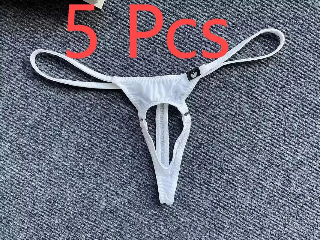 5 Pcs  Hollow Out Men's Underware  No Cover Thongs With Ice Silk Thin Design Pure Desire Low Waist Sexy Men's Bed Elastic Thongs