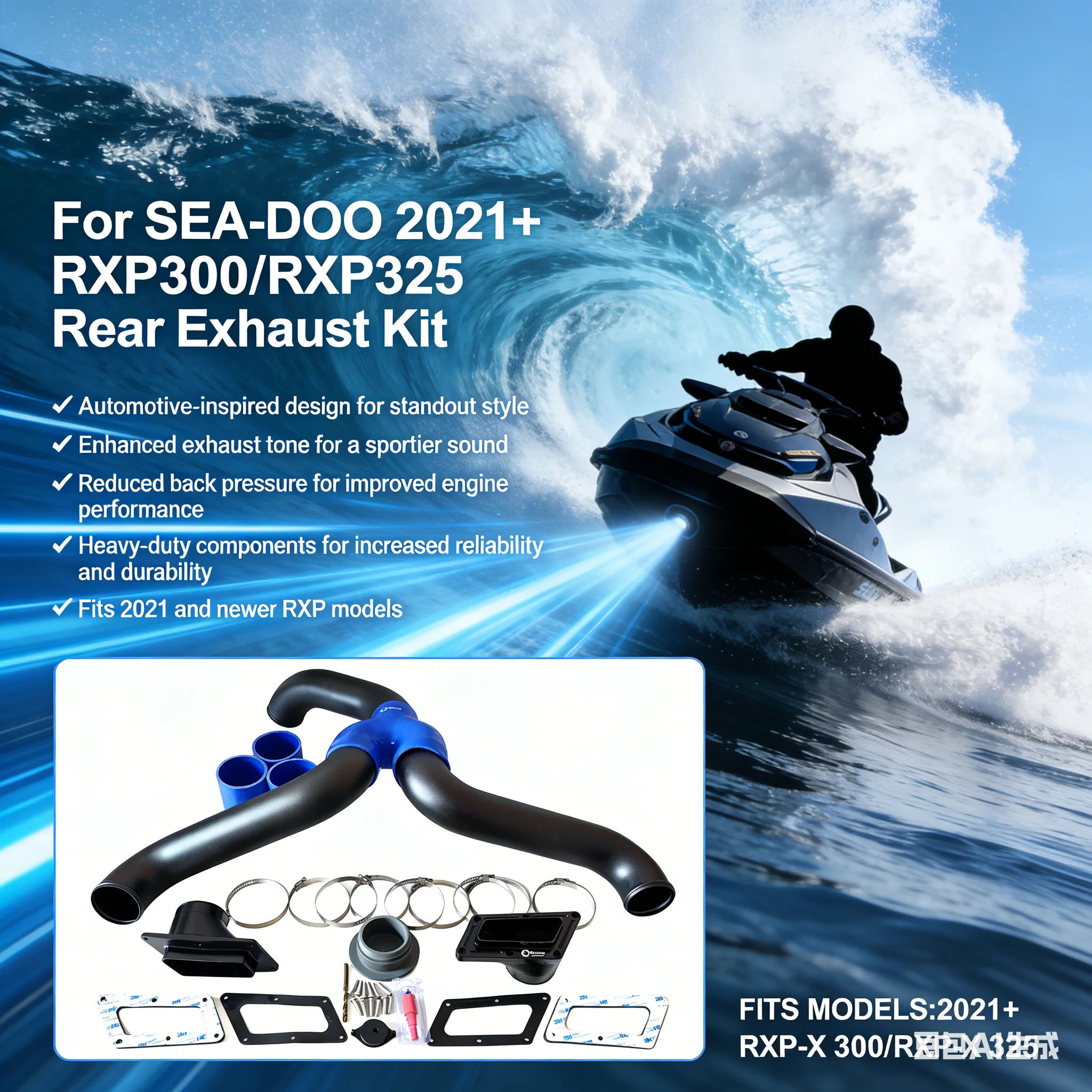 For Seadoo RXP-X 300 &325 2021-2026 Dual Rear Exhaust Kit