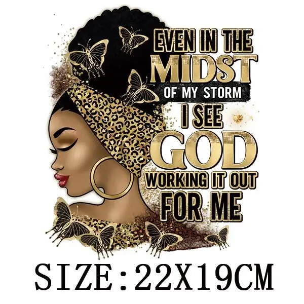 Black Queen Iron-On Heat Transfer Print-On T-Shirt Hoodies Patches For Clothing African Lady Glitter Thermal Sticker Applique