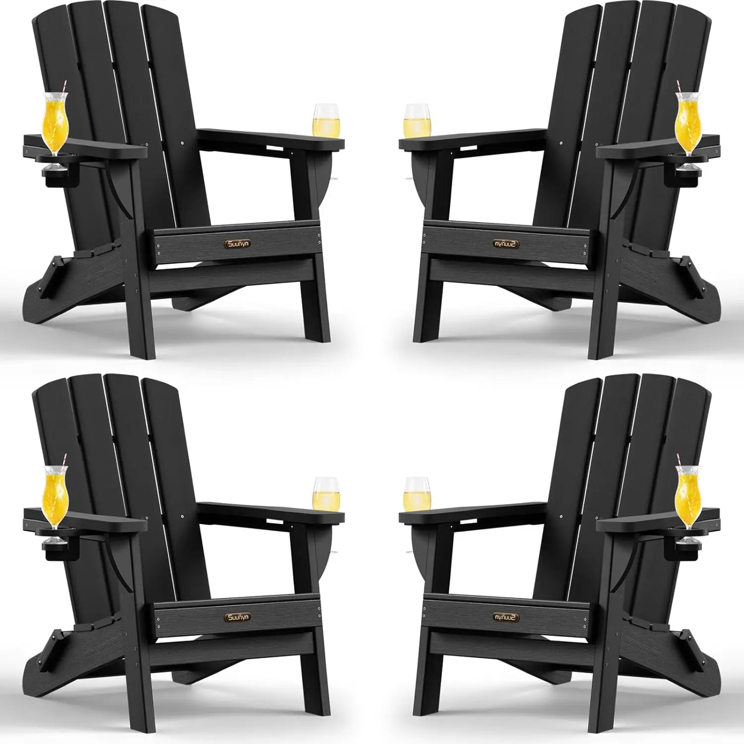 

Folding Adirondack Chair 4 Pack, HDPE All-Weather Fire Pit Chairs, Plastic Adirondack Chairs with2 Cup Holder