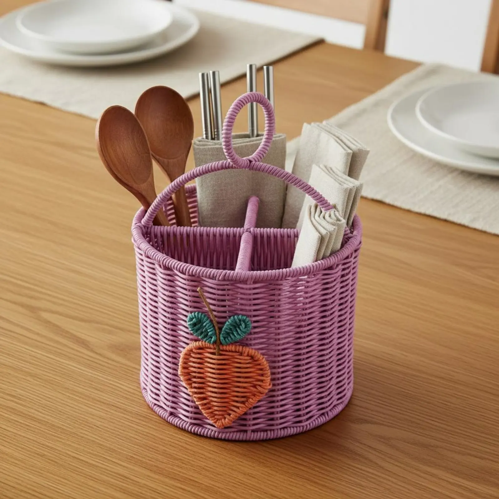 

Woven Picnic Basket Divider Design Divided Carry Basket Household Decor Portable Handle Lightweight for Camping