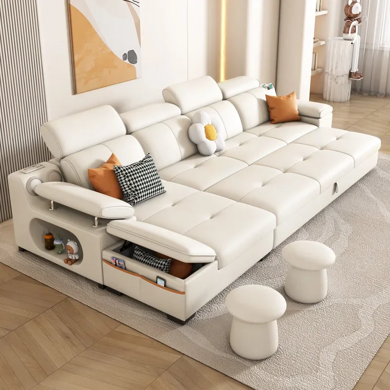 Cream wind sofa living room small apartment sofa bed dual-purpose retractable storage folding cat scratch skin