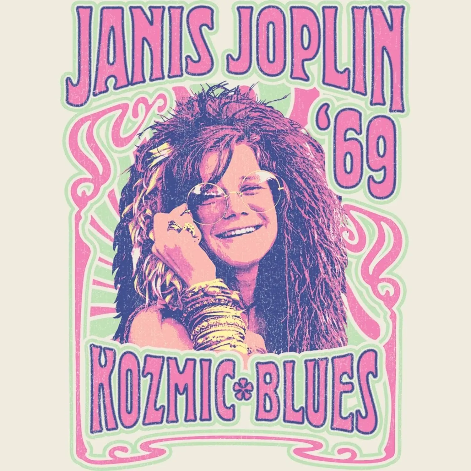 Janis Joplin Musician Kozmic Blues '69 Adult Short Sleeve T Shirt Graphic Tees