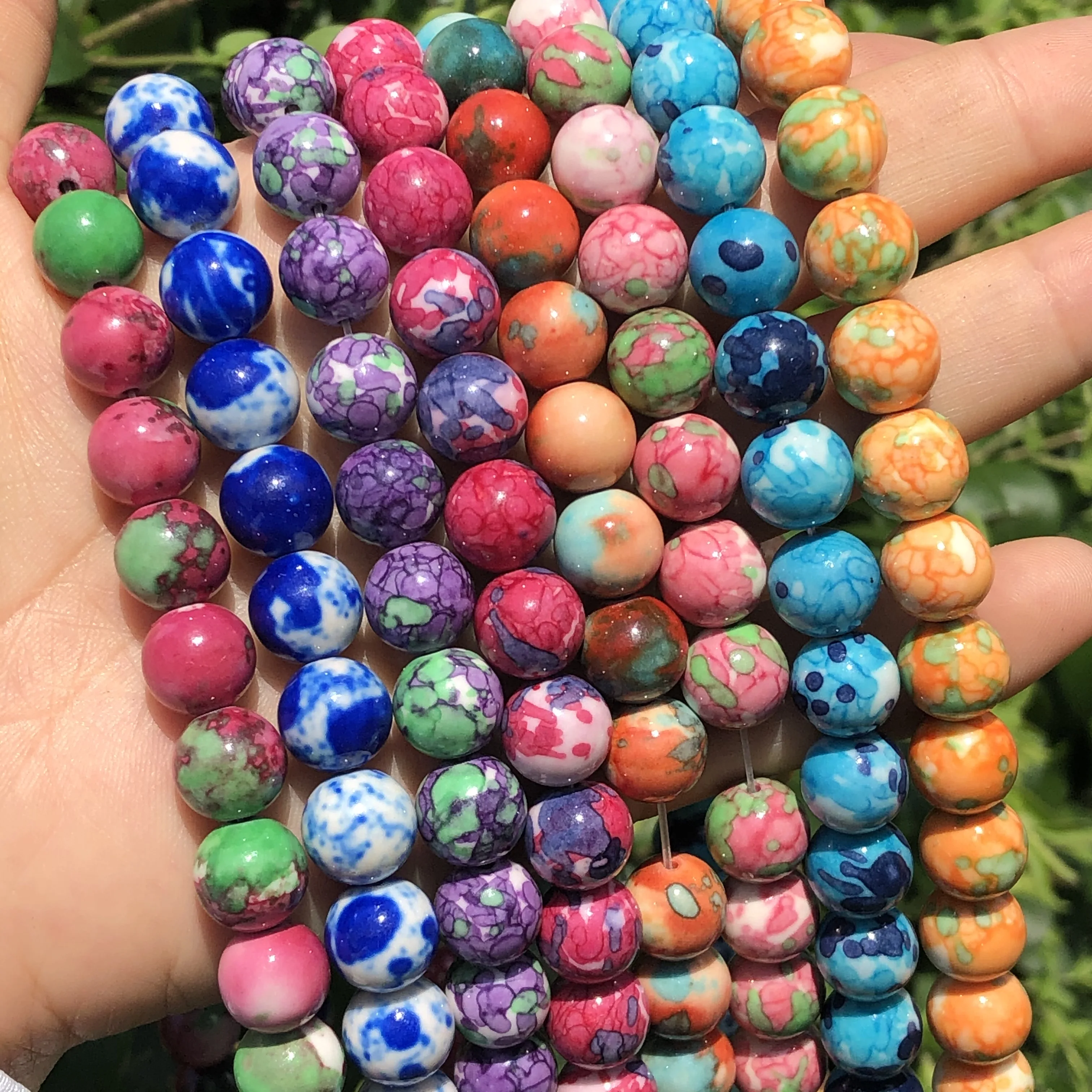 Natural Stone Pink Blue Red Colored Rain Jaspers Round Loose Beads for Jewelry Making DIY Woman Bracelet Necklace 4/6/8/10/12mm