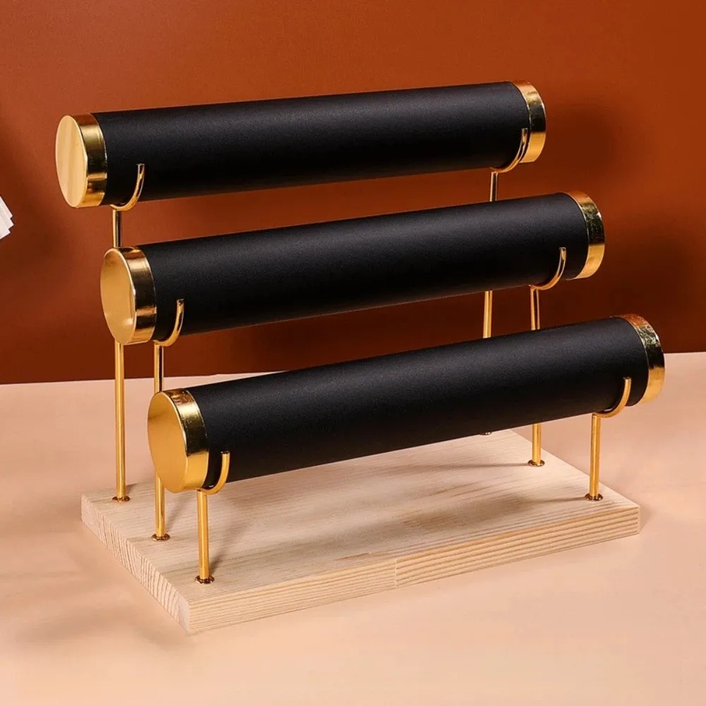 Detachable Bracelet Display Holder Flannel Wrap 3 Tier Bangle Storage Rack Multipurpose Wooden Tray Jewelry Storage Stand