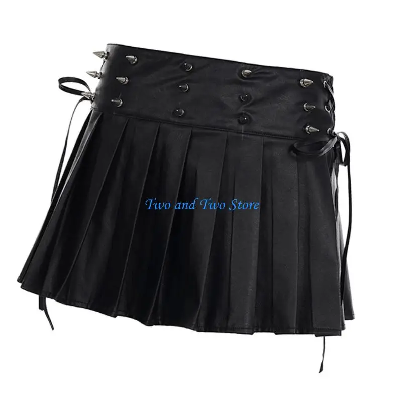 HX6F Weicher PU-Lederrock mit hoher Taille, lässiger eleganter Stil, Faltenrock, tägliches Outfit