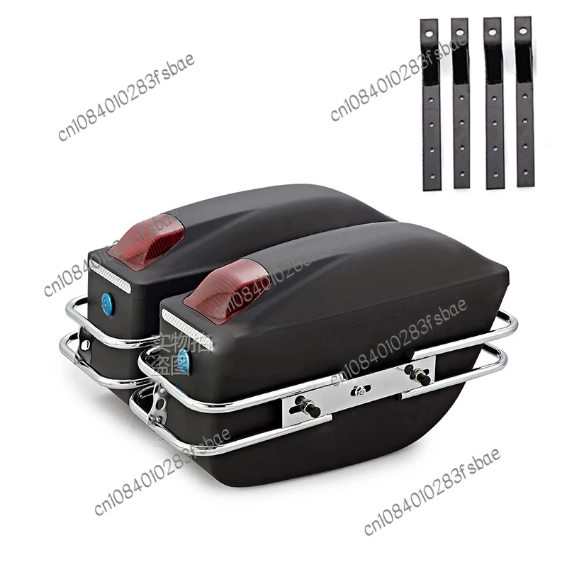 A Pair General Motorcycle Side Boxs Luggage Tank Tail Bag Led Light Hard Case Saddle Bags Hanging Box For Honda/Yamaha/Suzuki