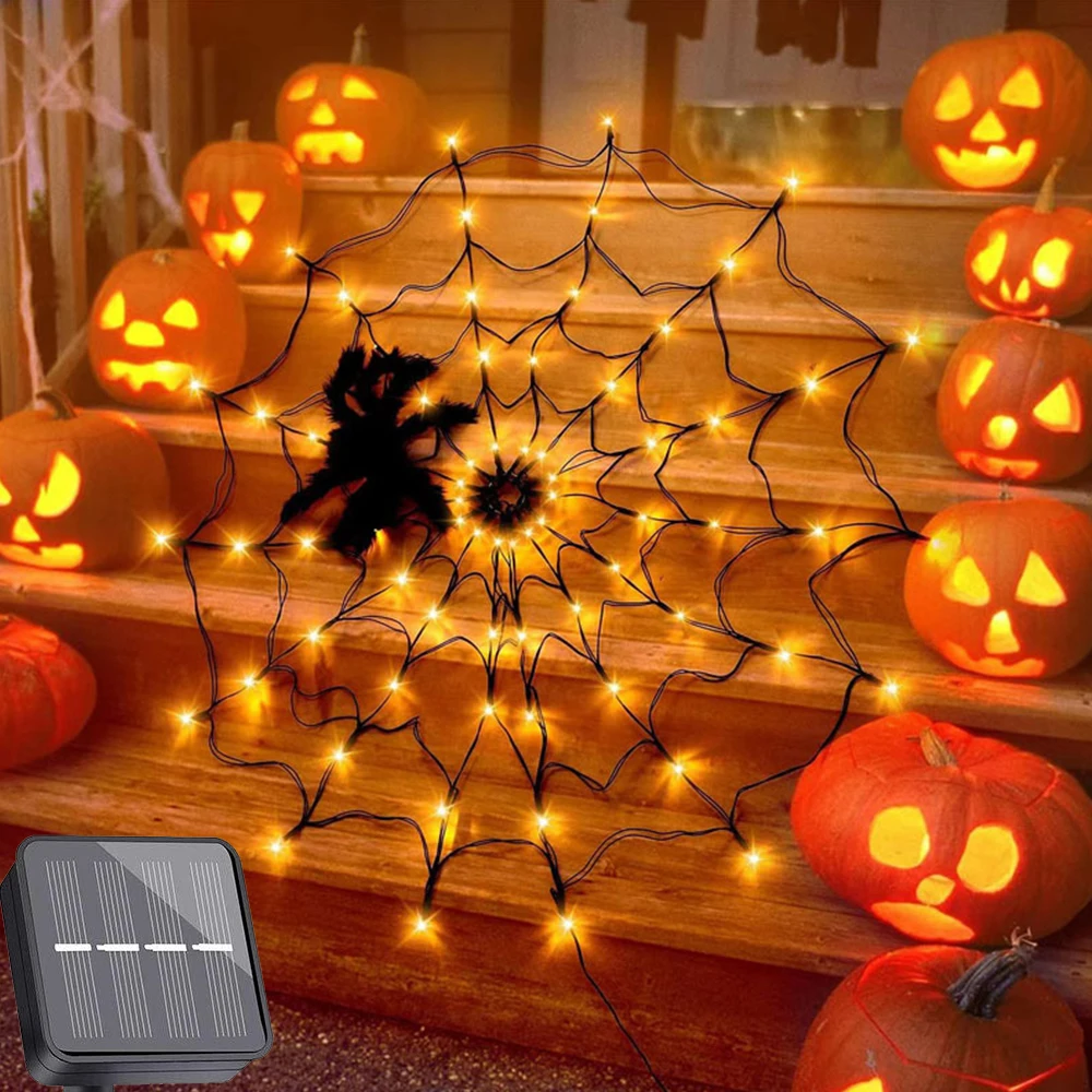 LED Halloween Spider Web Wall Lights Dia 1m 60leds Spider Net Garden Lamp for Xmas Holiday Home Bar KTV Party Window Room Patio