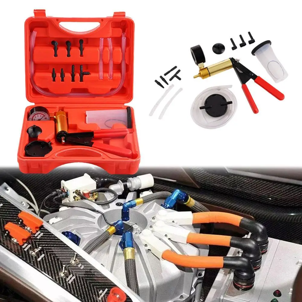 Manual Brake Bleeder Vacuum Pump Kit Vacuum Pistol Pump Tester Kit Auto Fluid Tester With Gauge Adapters Test Tools Kit