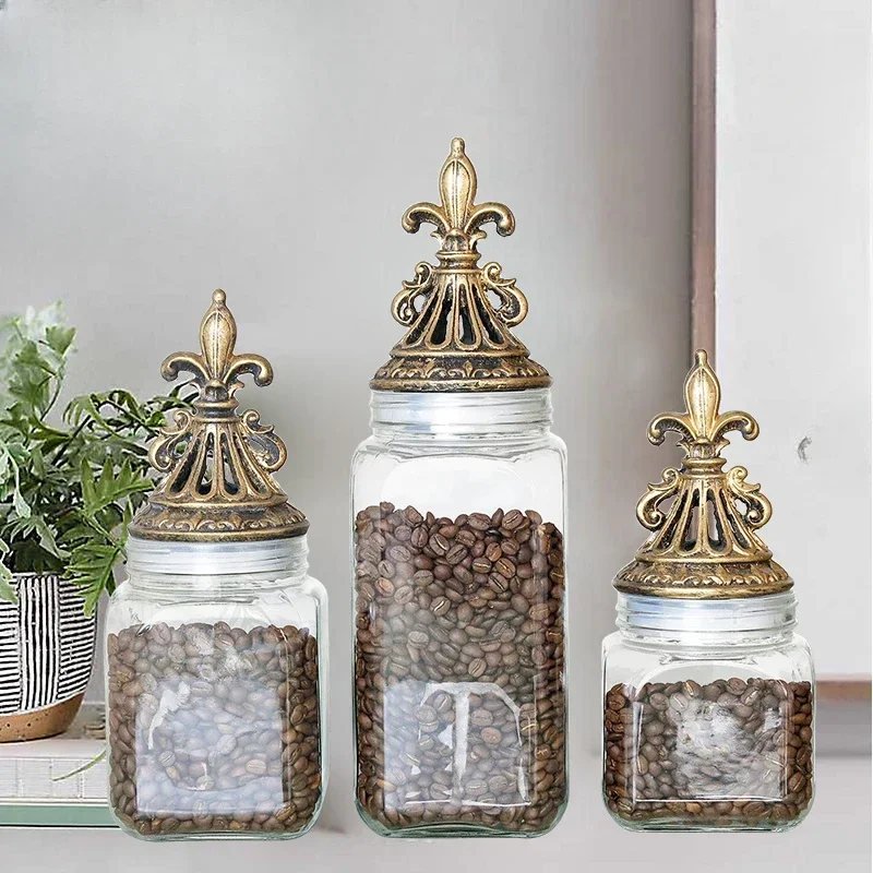 

Palace Style Light Luxury Square Storage Storage Jar Creative Resin Decorative Bottle European Style Retro Transparent Glass Jar