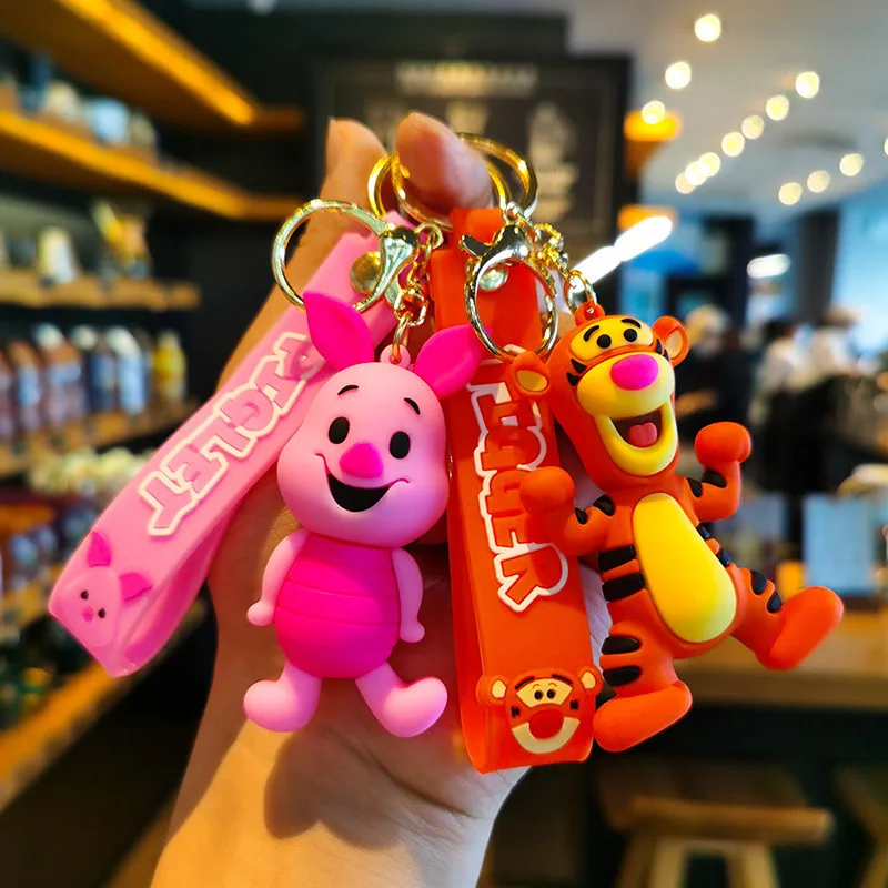 New Kawaii Jumping Tiger Keychain Cartoon Cute PVC Winnie Bear Doll Couple Bag Pendant Car Decoration Accessories Keyring Gift