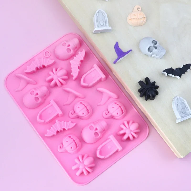 Halloween Chocolate Mold 3d Silicone Candy Baking Molds Skull Pumpkin Spider Bat Witch Hat Gummy For Candy Cookie Ice Cube Sugar