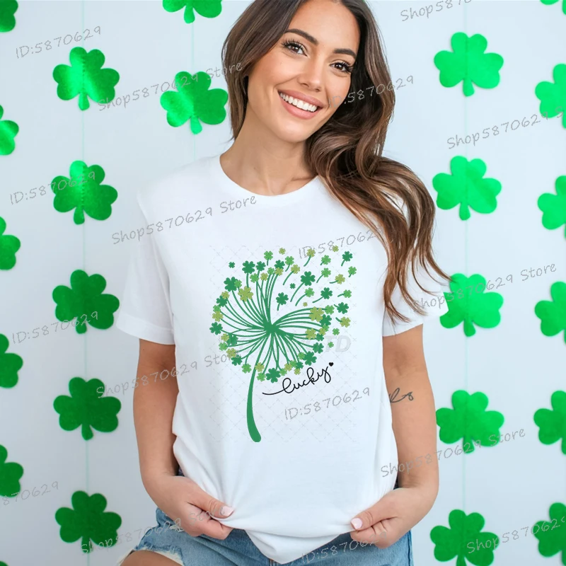 Women St Patrick's Day Shirt Dandelion Green Clover Graphics T-shirt Fashion Lucky Trend Festival Tops St Patrick's Day Tshirt