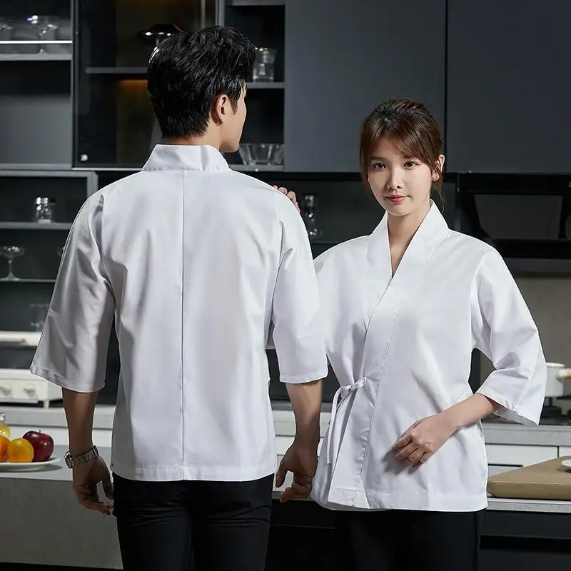 Chef Uniform ผู้ชายแขนสั้นพลัสพลัสร้านอาหารห้องครัวโรงแรมทำงานเสื้อผ้าฤดูร้อนร้านอาหารด้านหลัง K