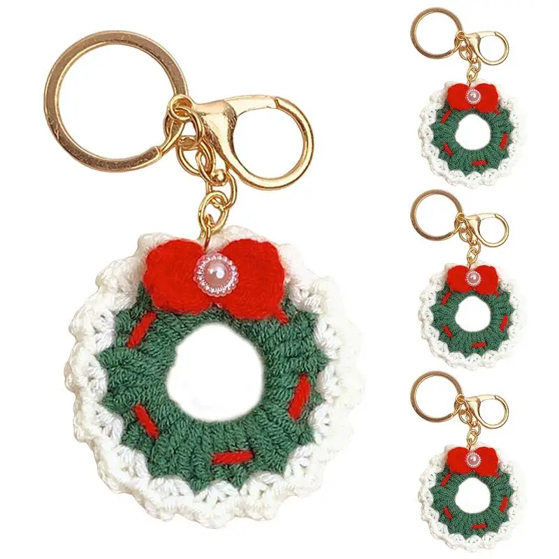 Christmas Crochet Keychains 4Pieces Knitting Crochet Keychain Handmade Christmas Keychain Santa Claus Cute Christmas Ornaments