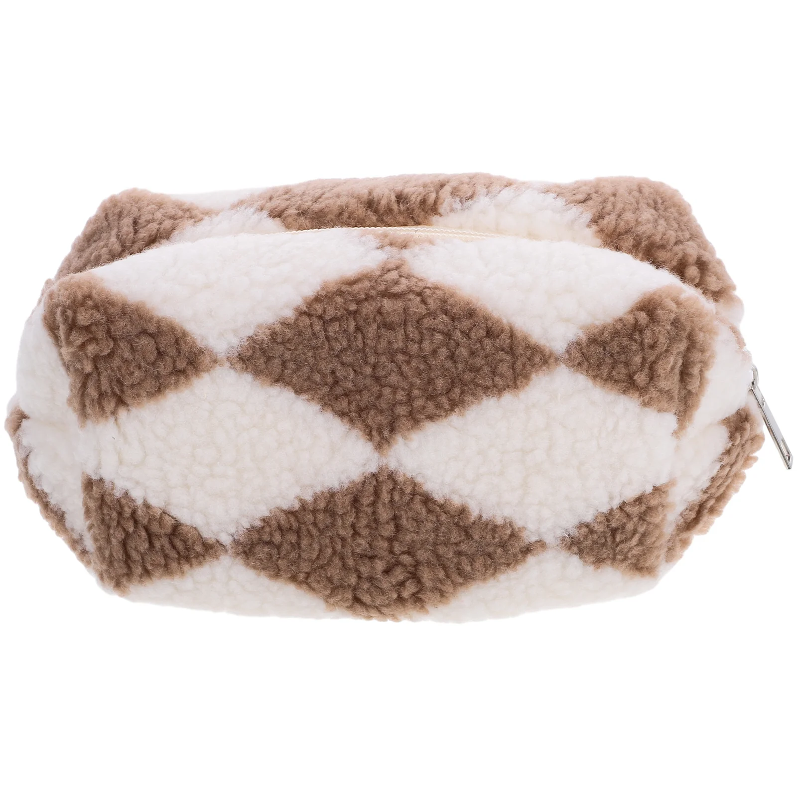 Cute Fluffy Checkered Maquiagem Bolsa para Mulheres, Plush Purse, Cosmetic Bag, Travel Toiletry Bag, Bolsa de armazenamento, Bolsas