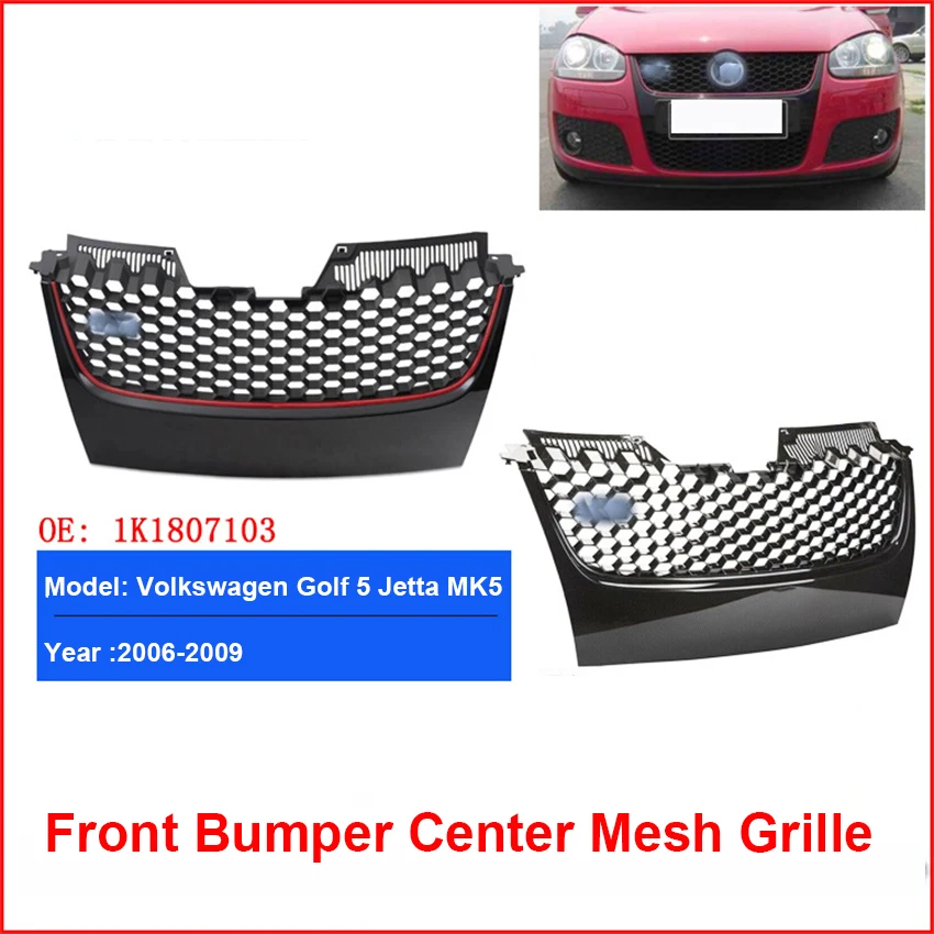 

Front BUMPER Center Mesh Grille For VW Golf 5 GTI Grille 2006-2009 Jetta MK5 Front Bumper Lamp Grille Medium Grille