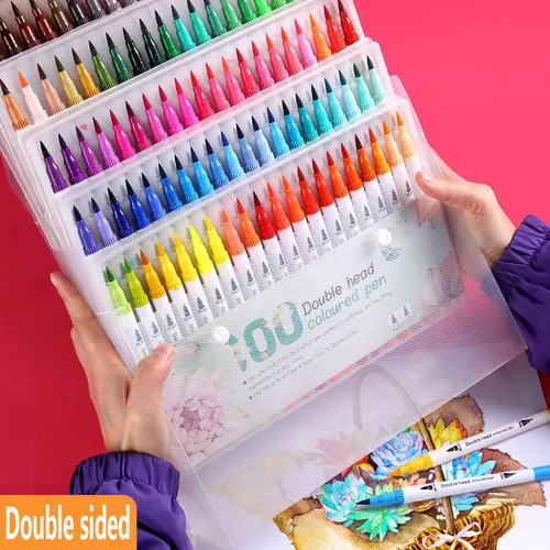Juego de rotuladores de doble cara de 12-120 colores, tinta lavable a base de agua, suministros de dibujo escolar, resaltador, pincel para bocetos