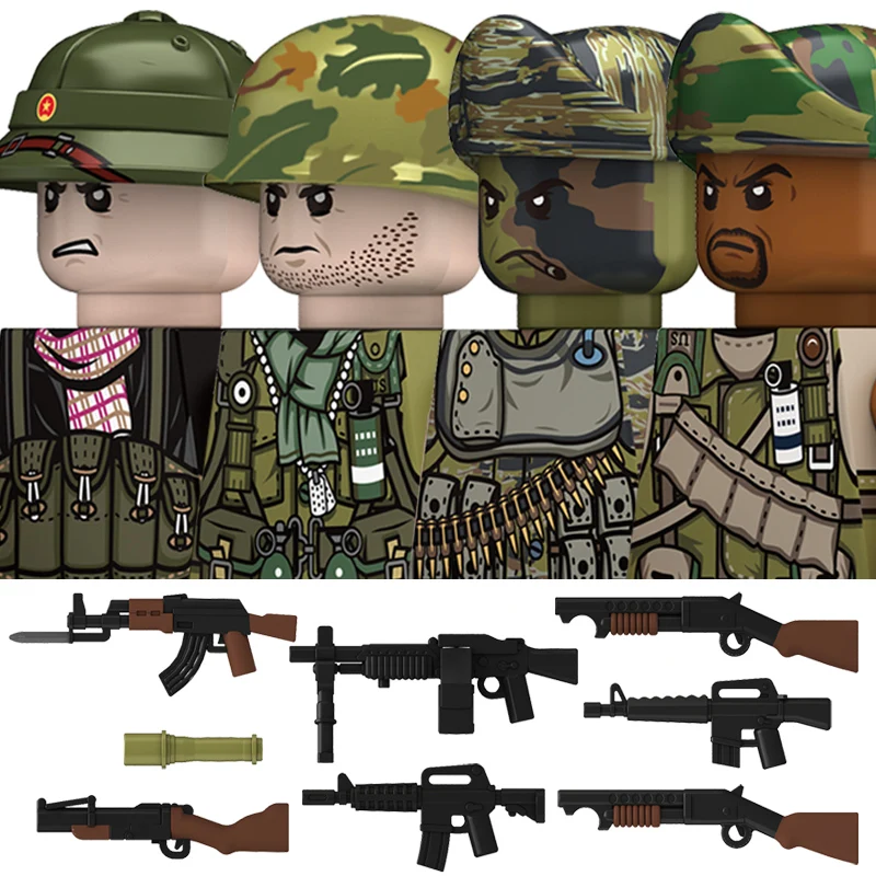 MOC Der Vietnamkrieg US-Militär Soldaten Bausteine Vietnamesisch-Amerikanische Sturmtruppen Armee Infanterie Helme Waffen Bausteine Spielzeug