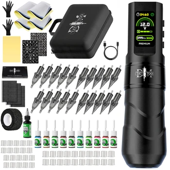 Kit de máquina de tatuaje nuevo DM Kit de pluma de tatuaje inalámbrica 4,0 MM carrera 1500mAh batería de alta capacidad Kit de pistola de tatuaje para maquillaje permanente