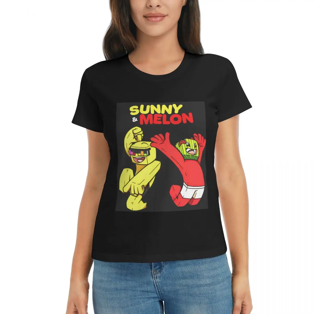 

Women T-Shirt Sunny And Melon Summer Short Sleeve Tees Crew Neck Cotton T Shirts Clothes Tops Streetwear