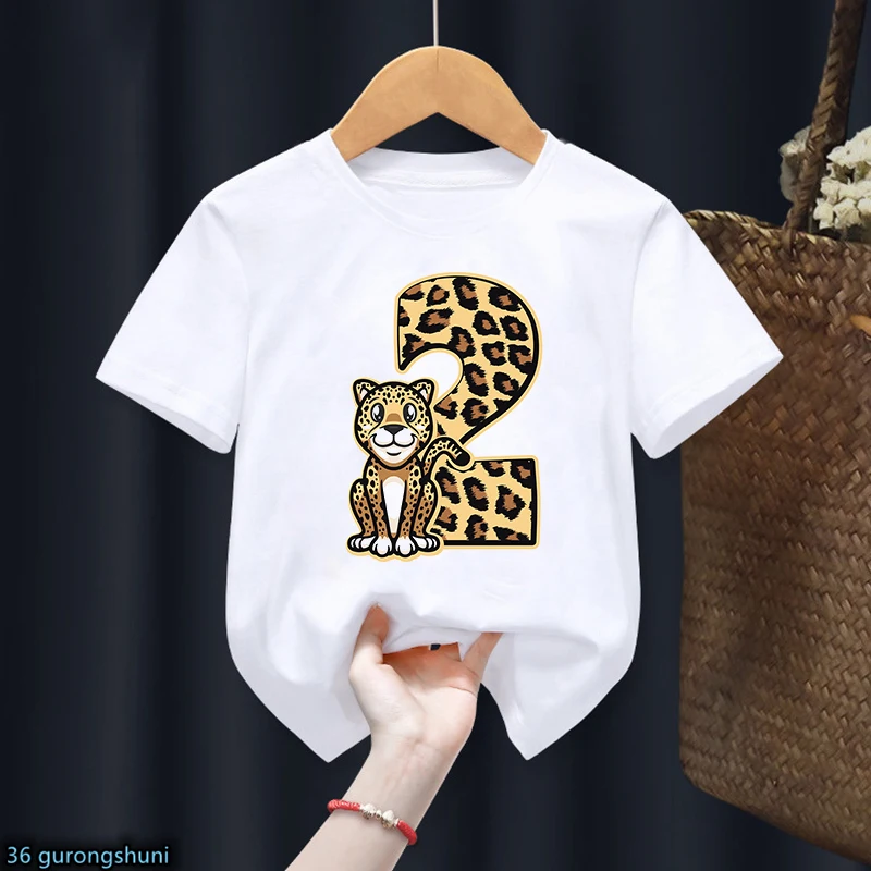 T-Shirt For Boys Funny Animal Leopard 1-10th Birthday Number Print Kids Clothes T Shirt Summer Boys Birthday Clothes Baby Tshirt