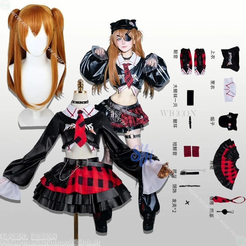 

Anime Asuuka Japanese Jirai Kei Girls Cosplay Rock Punk コスプレ Y2K Fashion Black Red Cake Dress Check Skirt Lolita Halloween